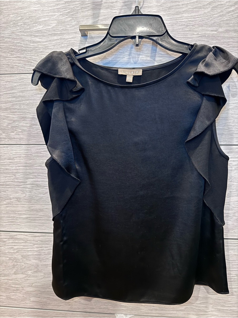 Lilla P Black Ruffle-Shoulder Shell Top